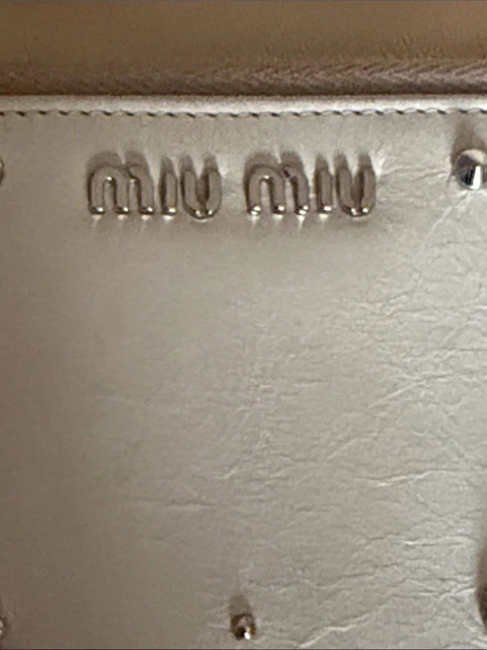 Preloved Miu Miu White Leather Studded Wristlet Clutch great condition